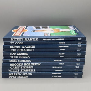Baseball Legends 12 Books Snyder Mantel, Gehrig Berra Spahn Dimaggio & More